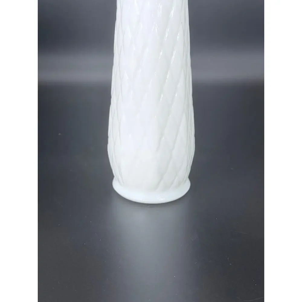 Vintage Randall White Milk Glass Diamond Quilted Bud Vase 9 in MCM
